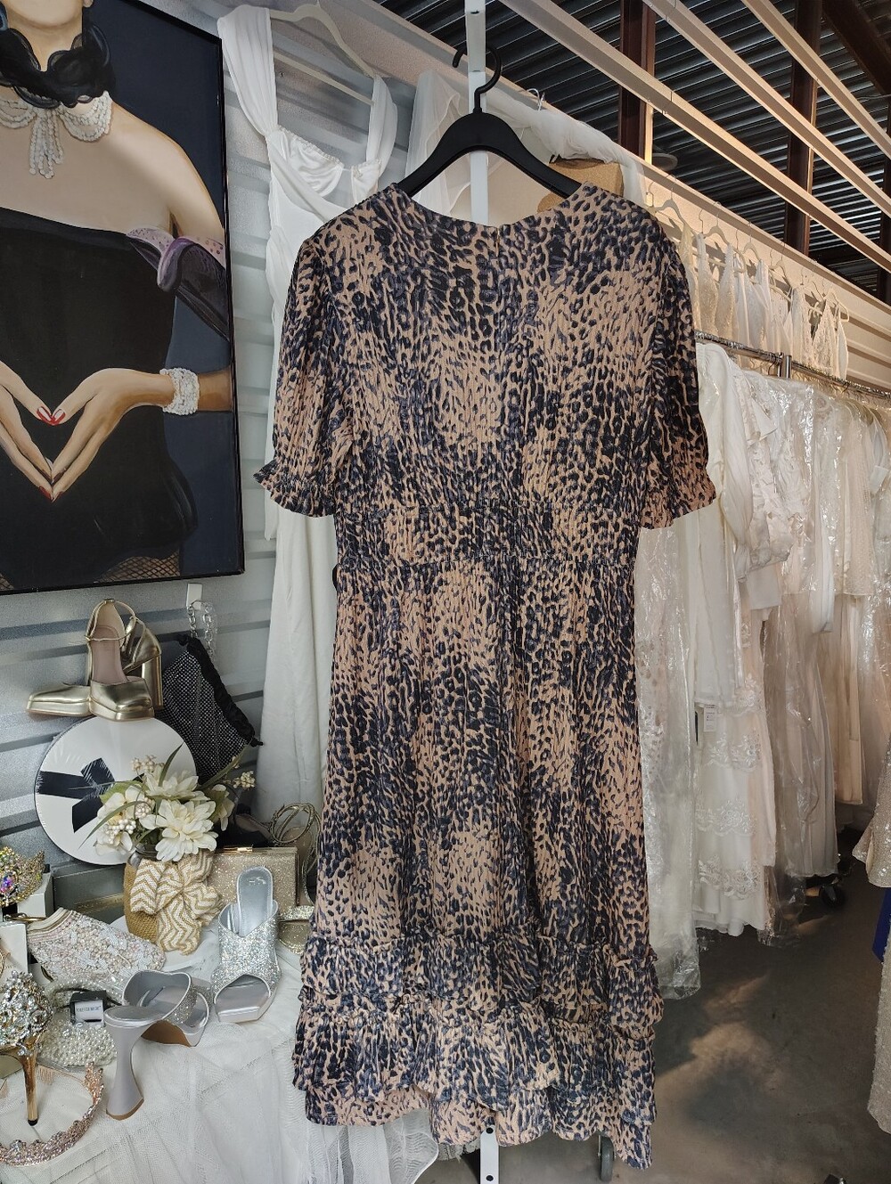 Anthropologie Hutch Adelia Ruffled Midi Dress Brown Motif XL NWT - Picture 4 of 11